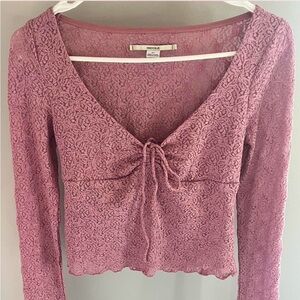 Pink lace top with tie front detail